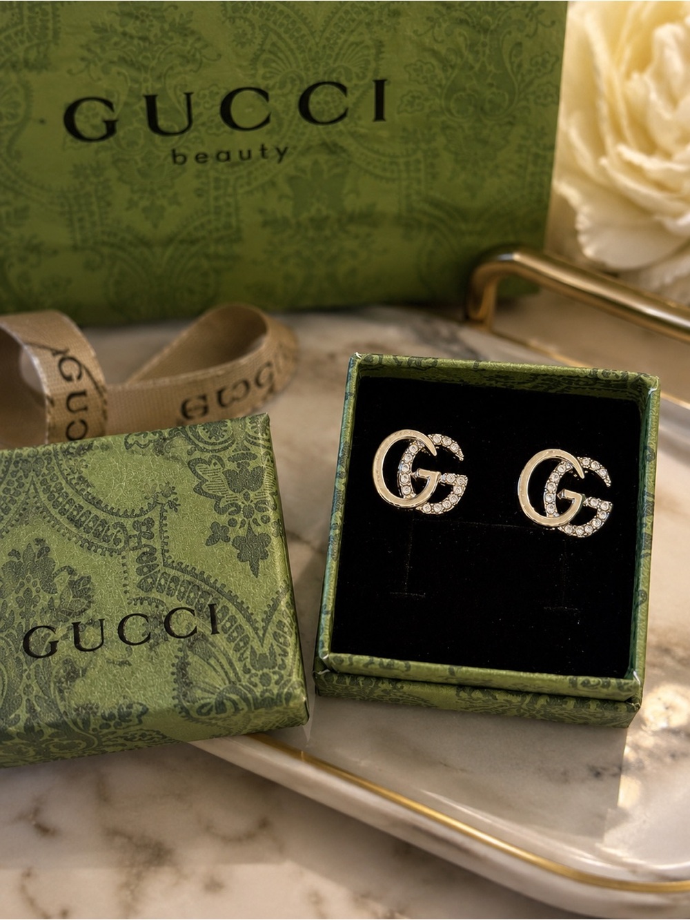 Silver Crystal GG Stud Earrings